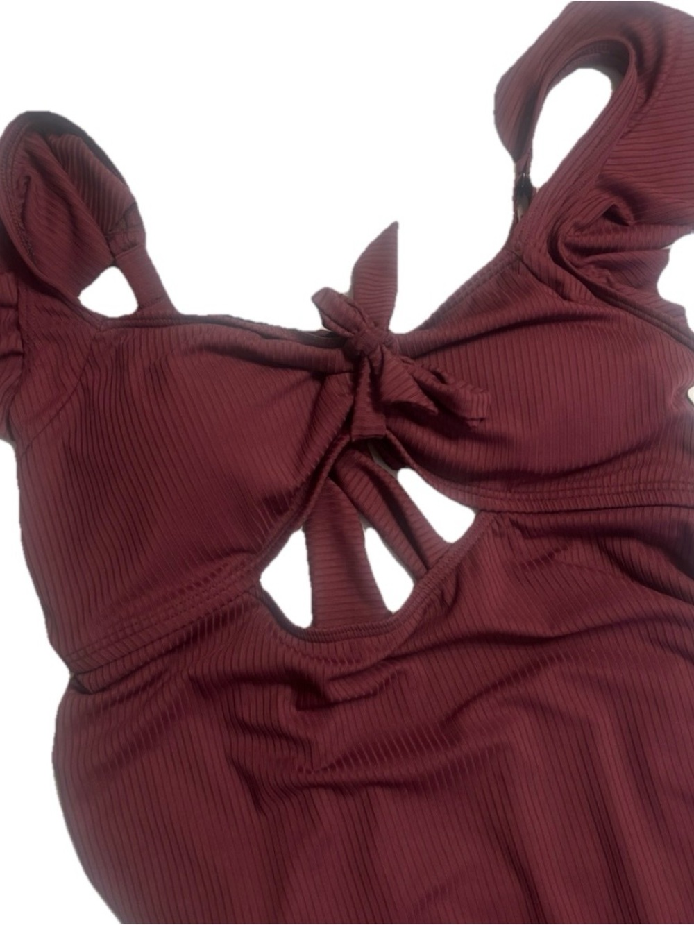 CHARMO Burgundy Ribbed One-Piece Swimsuit | UPF 50+ Bow | Solid | XL